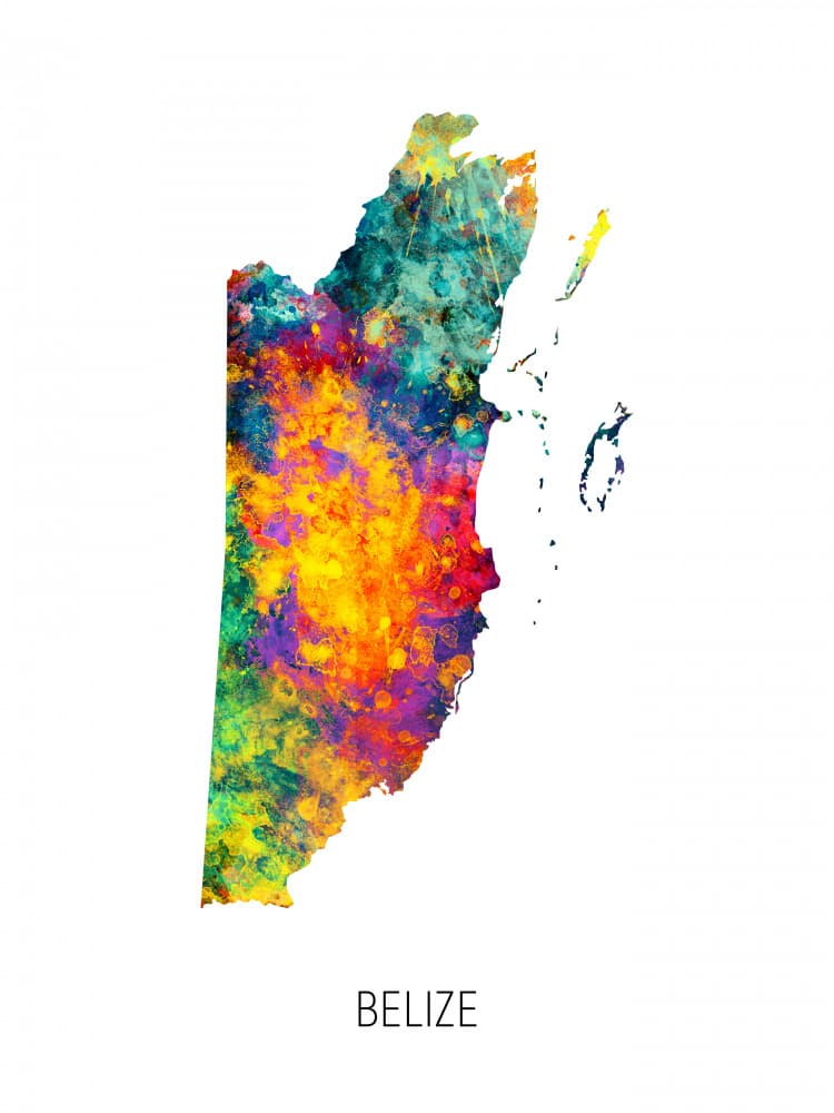 Colorful Belize Map by Michael Tompsett — canvas wall art