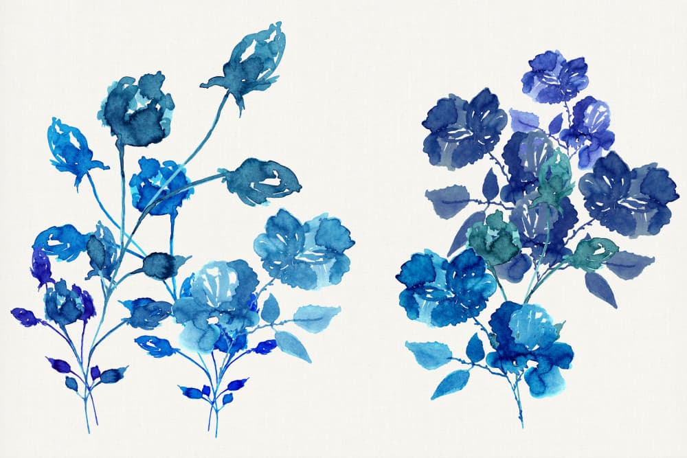 Watercolor Blue Blossoms by cartissi — canvas wall art