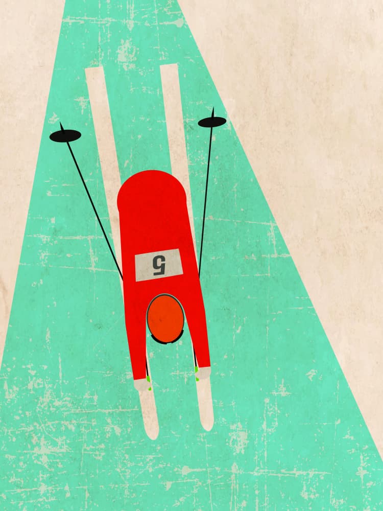 Overhead Ski Race by WallChart Art Studio — canvas wall art