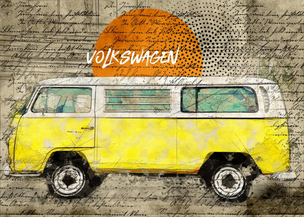 Yellow Vintage Van by Lembayung senja studio [Vintage Poster] — canvas wall art