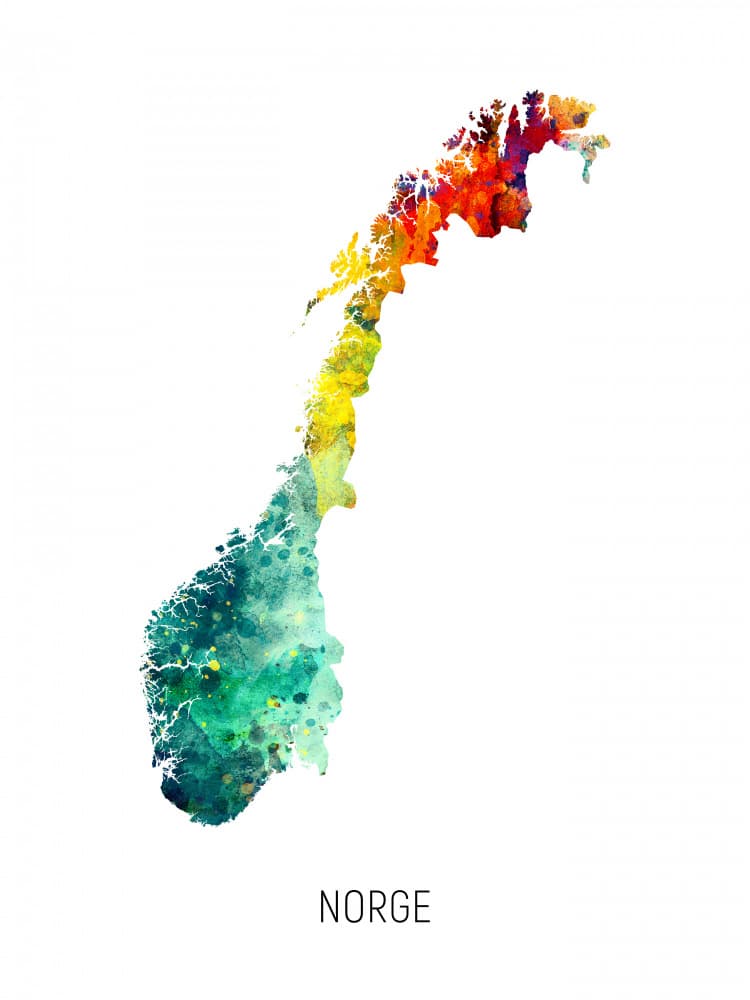 Colorful Norway Map by Michael Tompsett — canvas wall art