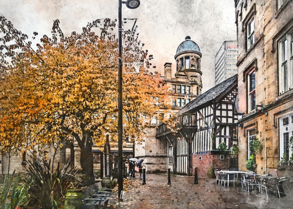 Rainy Autumn Street by Justyna Jaszke — canvas wall art