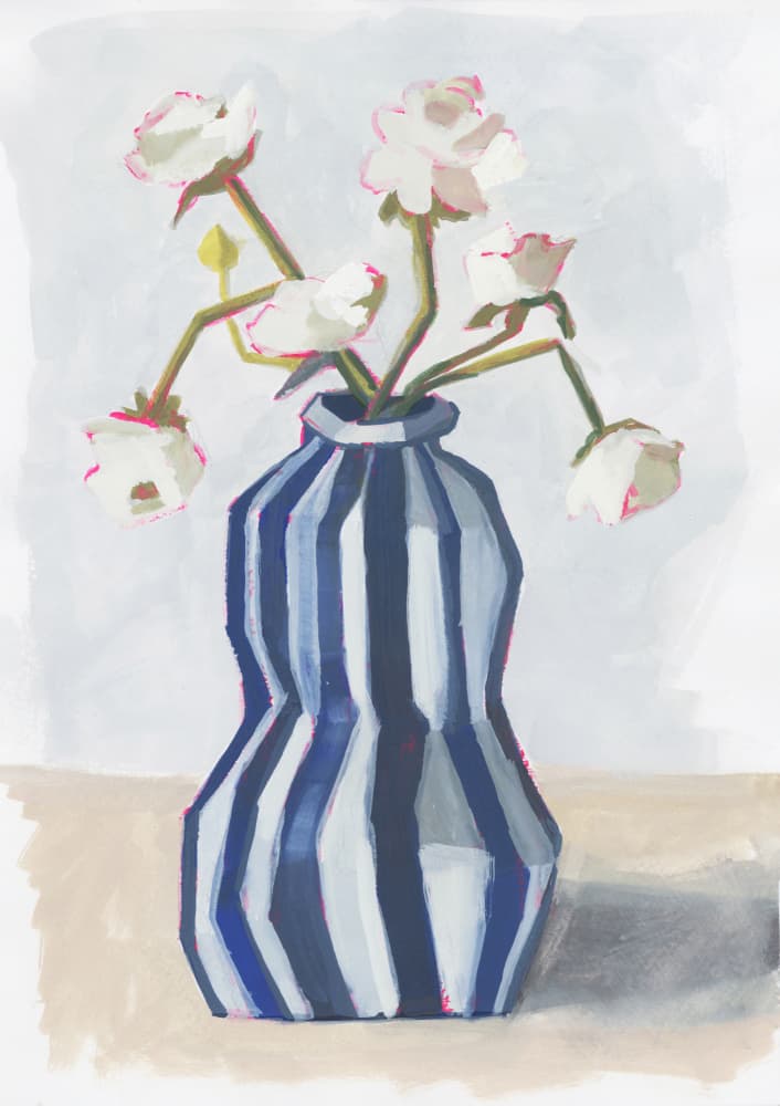 Blue Striped Flower Vase by Lucrecia Caporale — canvas wall art