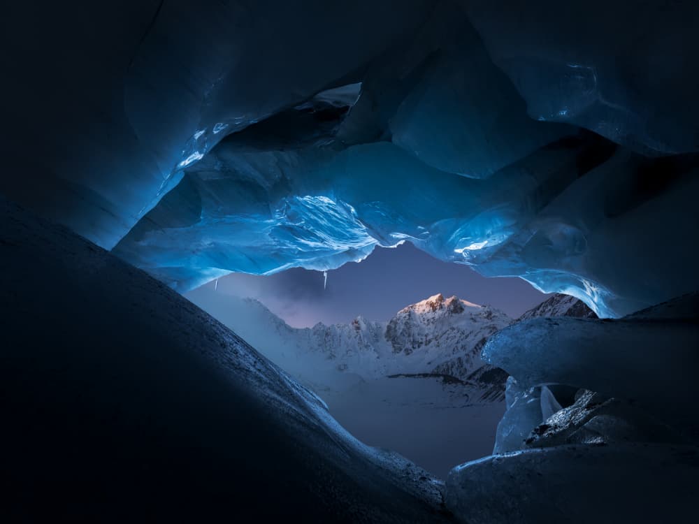 Glowing Ice Cave Mountain by NingYun Ye — canvas wall art