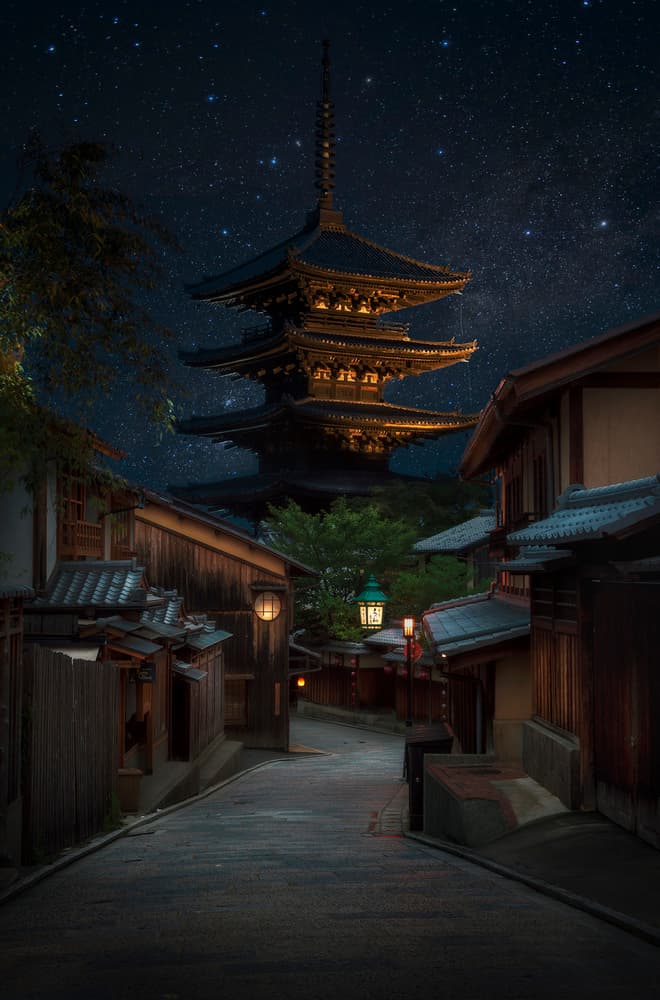 Kyoto Pagoda Starry Night by Richard Vandewalle — canvas wall art