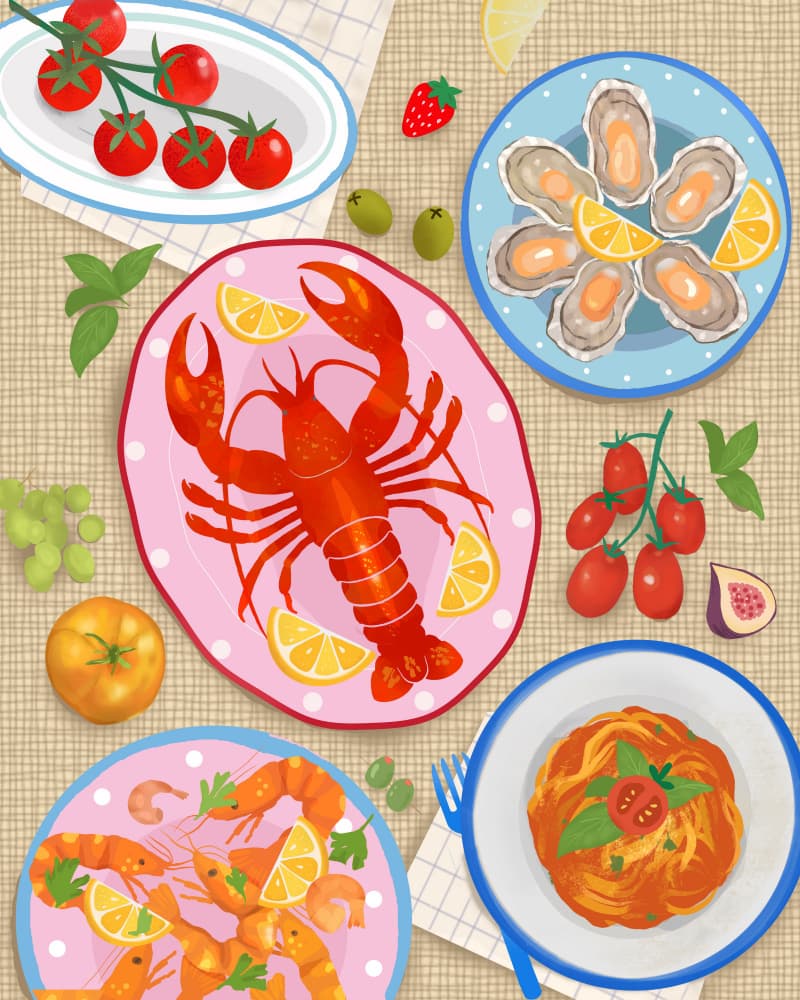 Italian Seafood Feast by Petra Lizde — canvas wall art