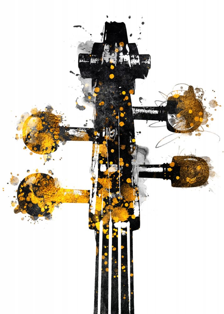 Golden Cello Splatter by Justyna Jaszke — canvas wall art