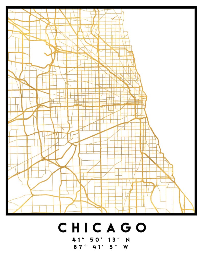 Golden Chicago Map by Emiliano Deificus — canvas wall art