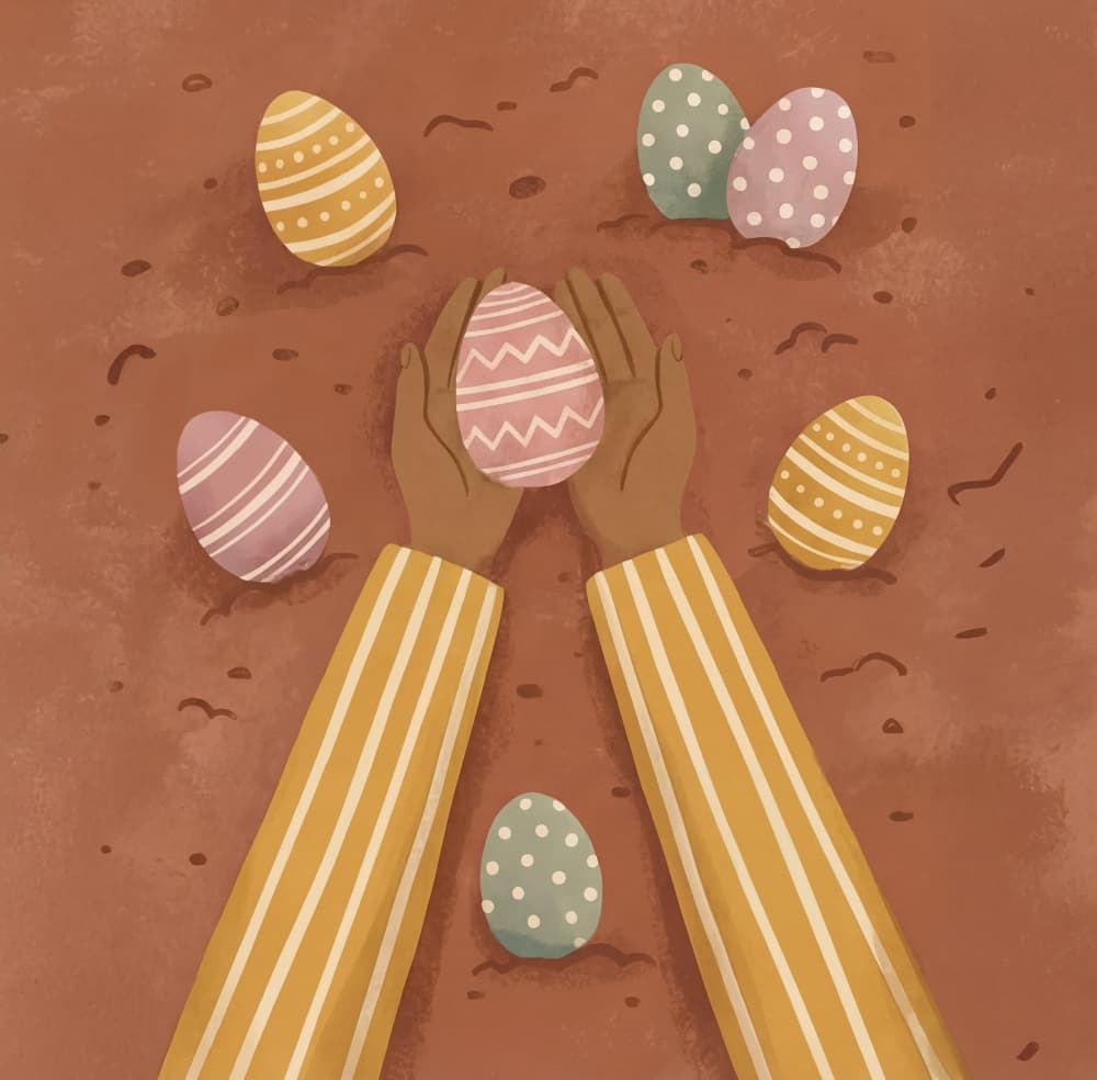 Collecting Easter Eggs by Emel Tunaboylu — canvas wall art