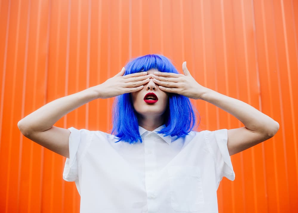 Vibrant Blue Hair Portrait by Tatiana Koshutina — canvas wall art