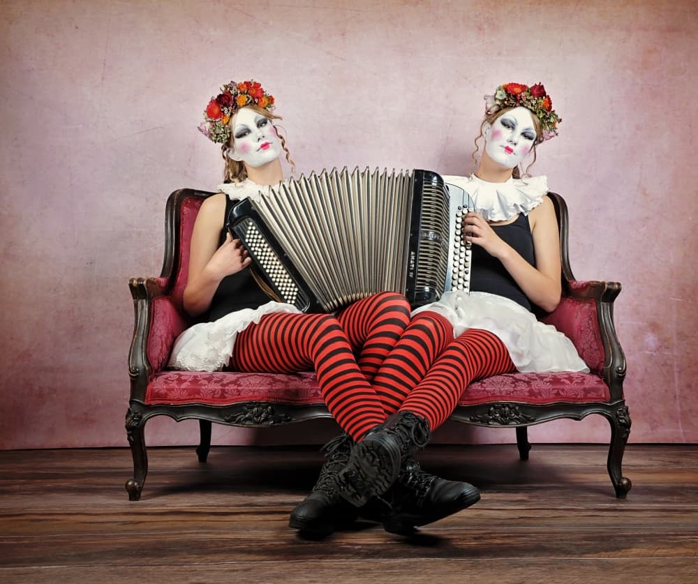 Whimsical Clown Accordion by Monika Vanhercke — canvas wall art
