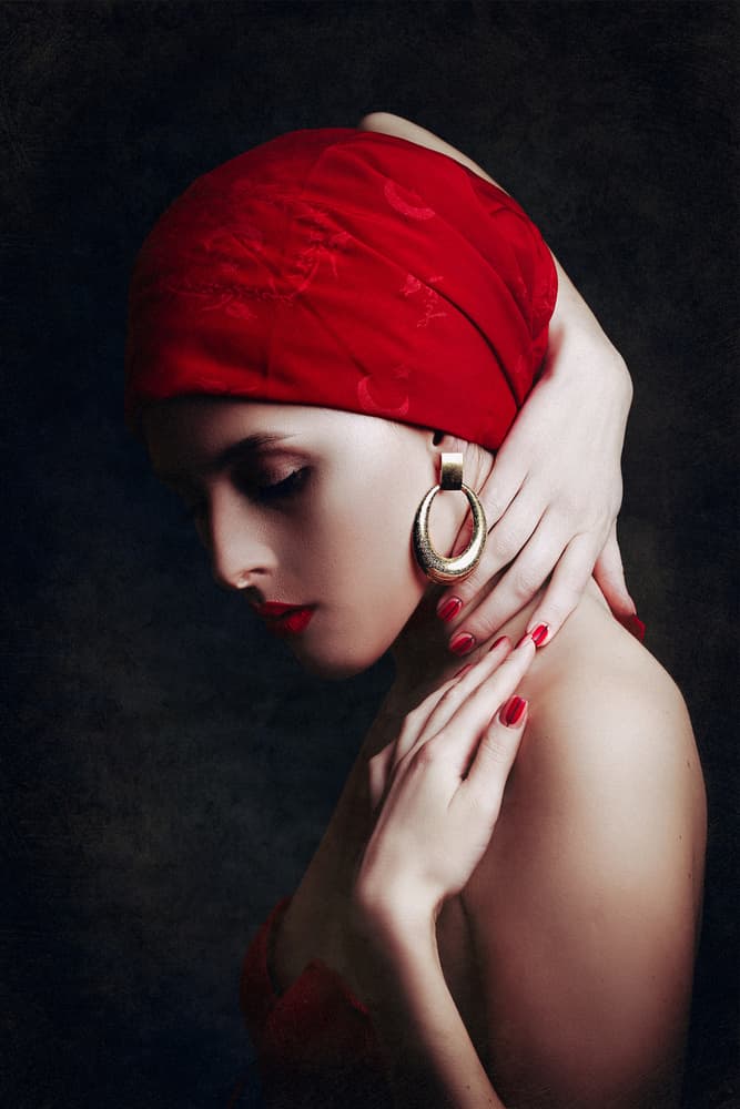 Red Turban Elegance by Ruslan Bolgov — canvas wall art
