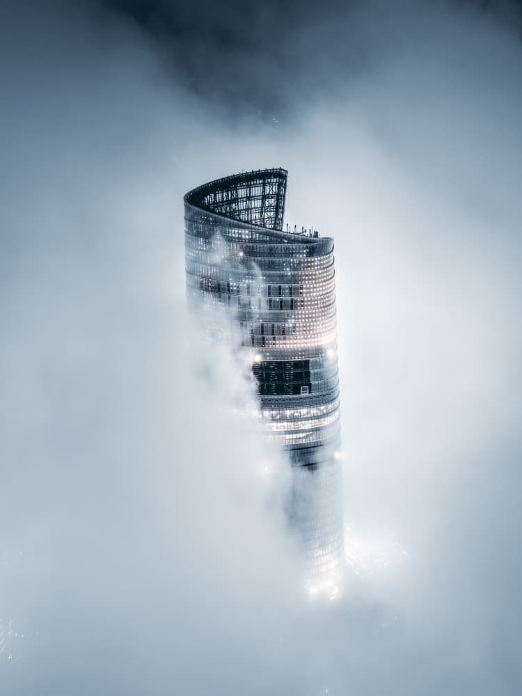 Skyscraper in Clouds by Aron Tien — canvas wall art