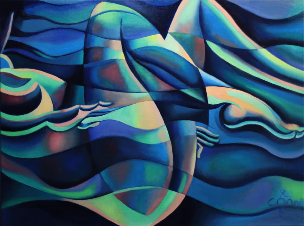 Flowing Blue Figures by Corné Akkers — canvas wall art