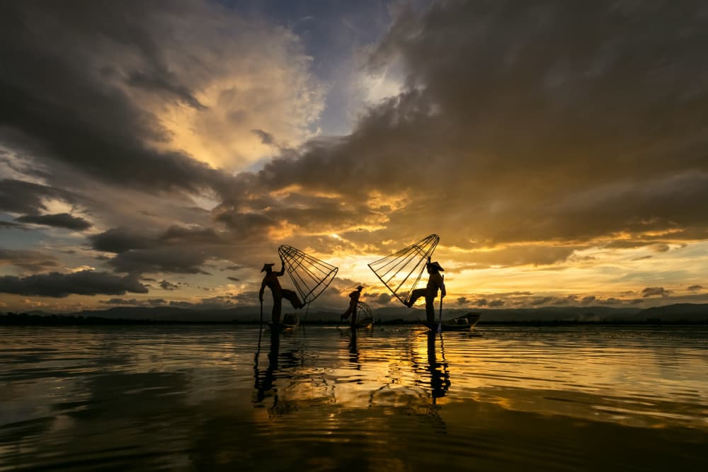 Inle Lake Fishermen Sunset by ADIREK M — canvas wall art
