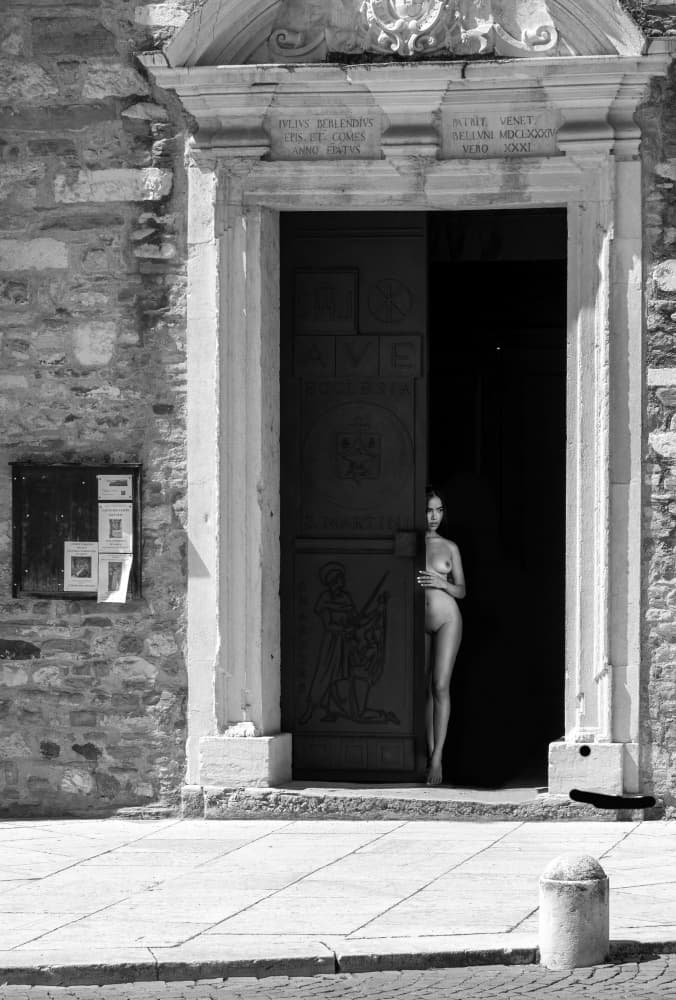 Nude in Stone Doorway by Cesare Sent — canvas wall art