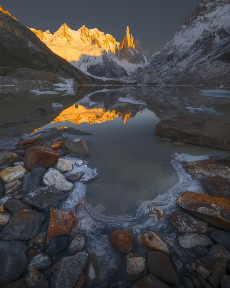 Golden Fitz Roy Reflection by Baldea Victor-Emilian — canvas wall art