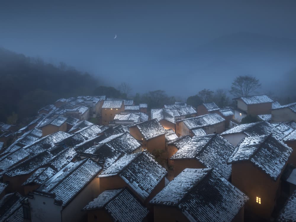 Cozy Winter Village Glow by NingYun Ye — canvas wall art