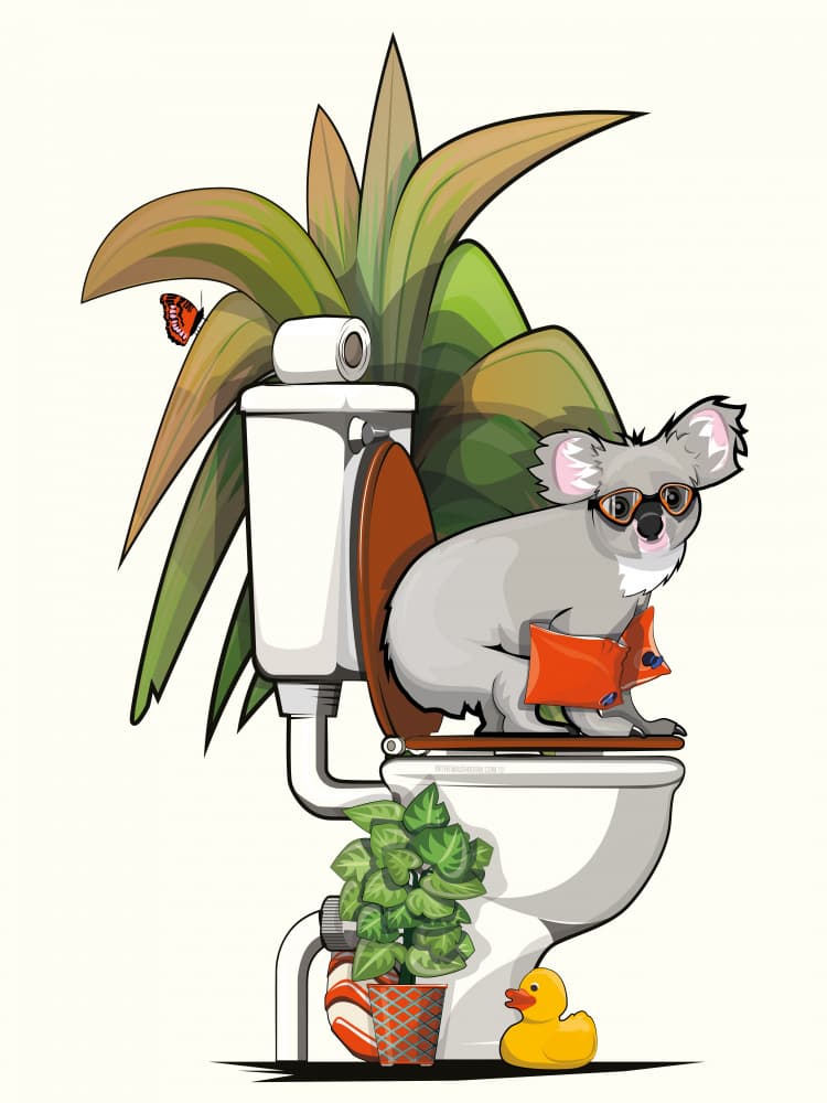 Whimsical Koala Reading by In The Washroom — canvas wall art