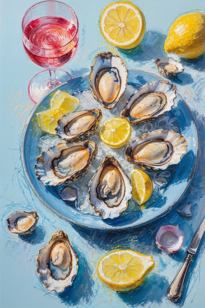 Fresh Oysters and Rosé by The Art Concept — canvas wall art