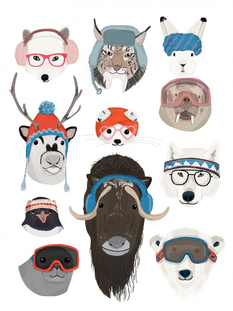 Whimsical Winter Animal Crew by Hanna Melin — canvas wall art