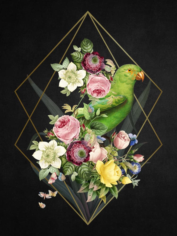 Golden Parrot Botanicals by Marja van den Hurk — canvas wall art