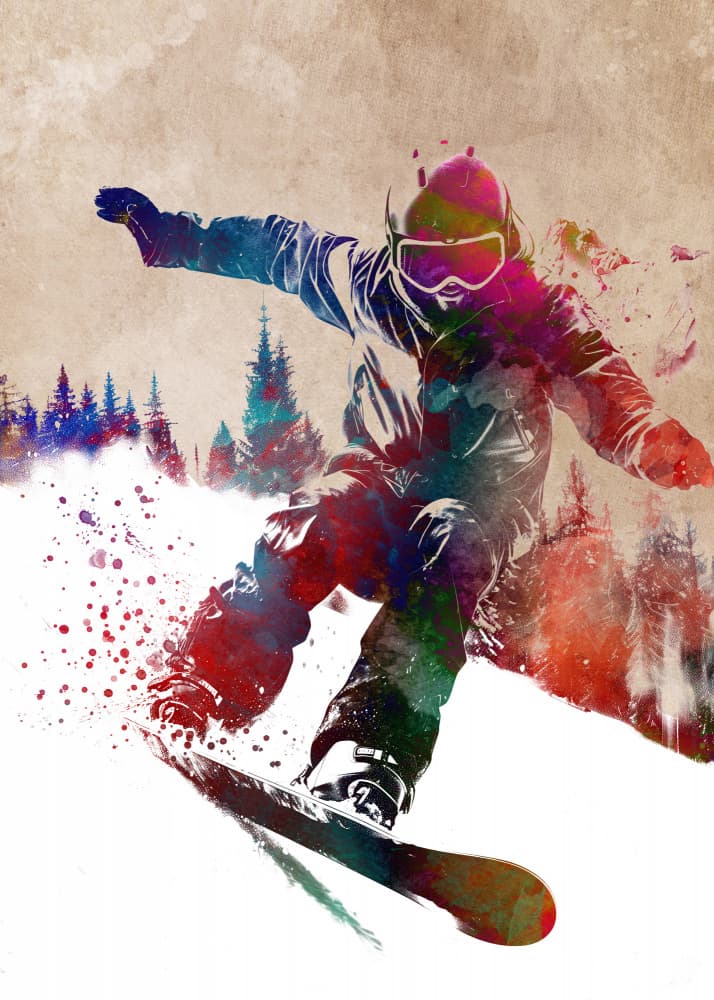 Vibrant Snowboarder Action by Justyna Jaszke — canvas wall art