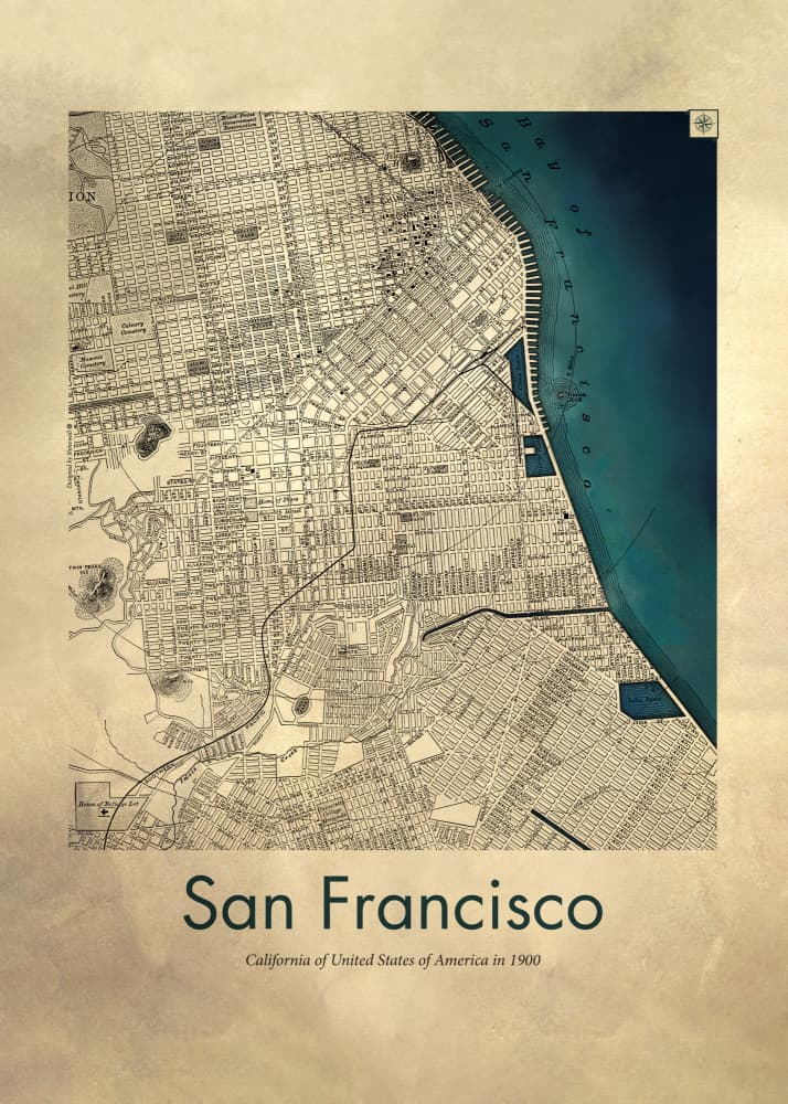Historic San Francisco Map 1900 by Dion Gem — canvas wall art
