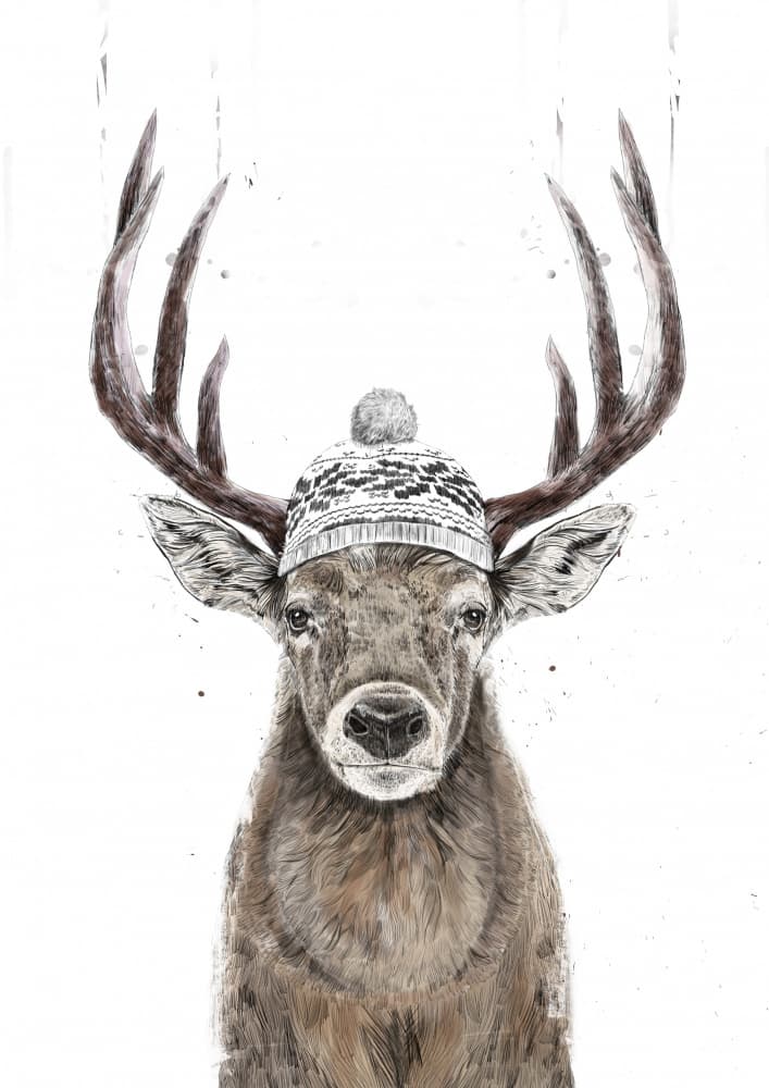 Winter Stag Knit Hat by Balazs Solti — canvas wall art