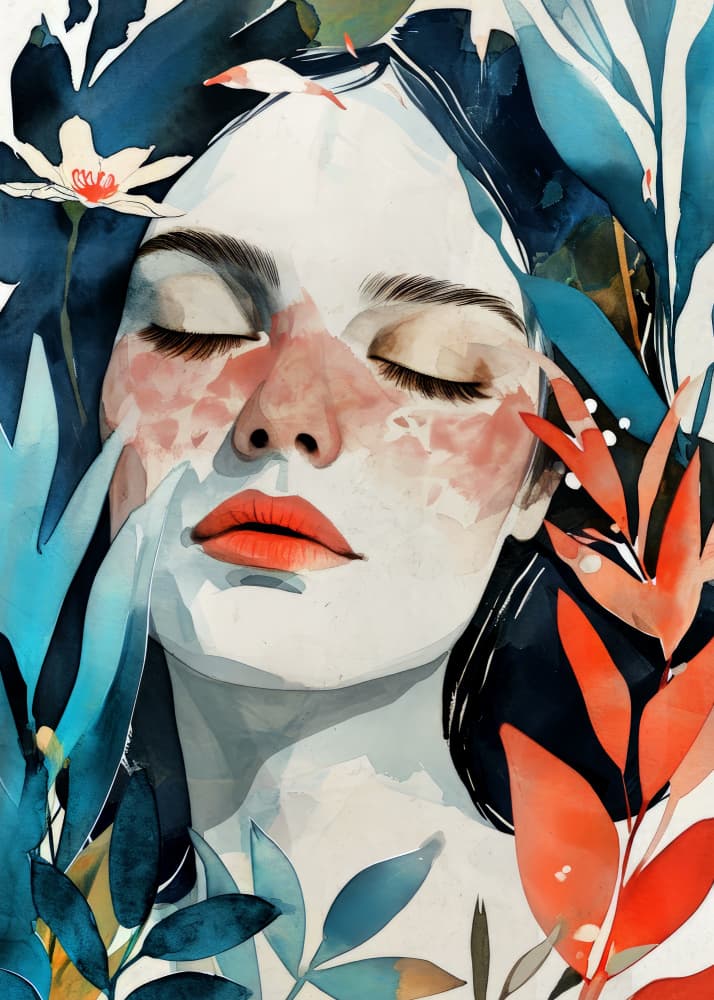 Serene Botanical Portrait by Justyna Jaszke — canvas wall art