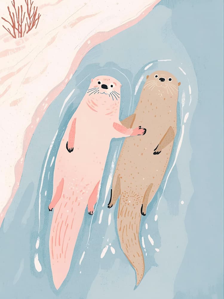 Otters Holding Hands by Ohkimiko — canvas wall art