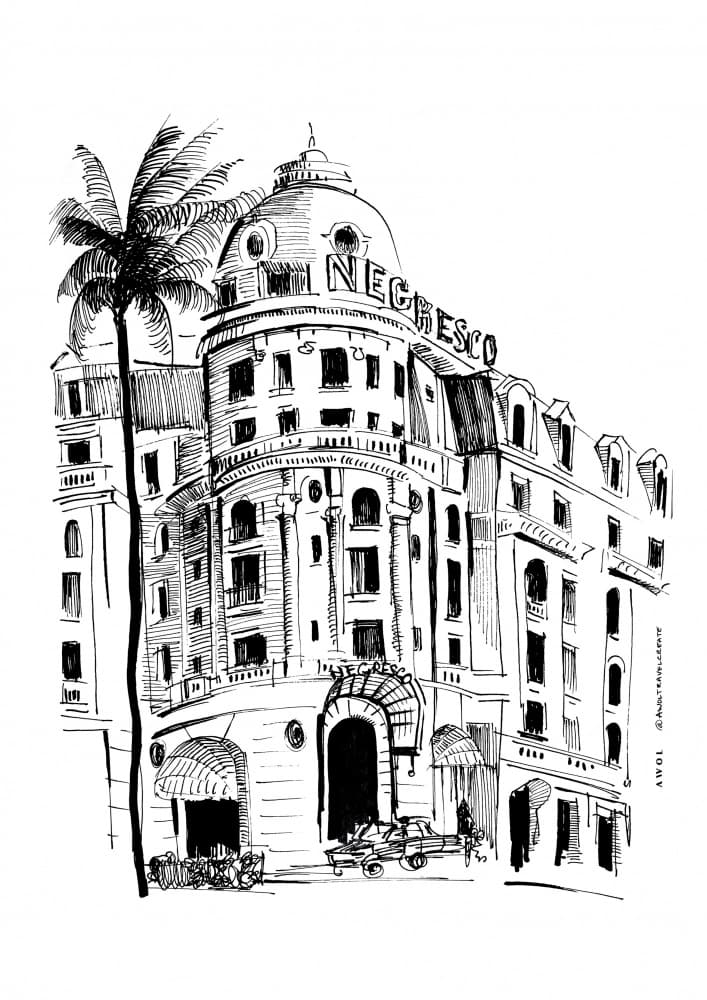 Grand Hotel City Sketch by Awol Art Alex — canvas wall art