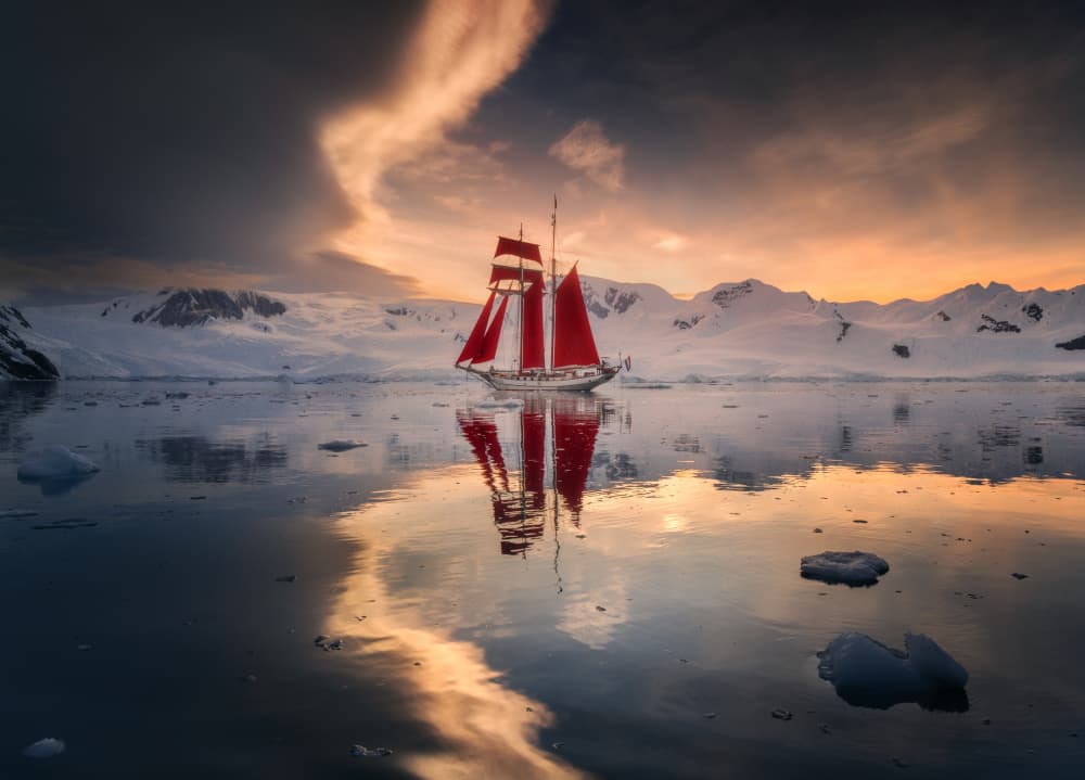 Red Sails Arctic Sunset by Karol Nienartowicz — canvas wall art