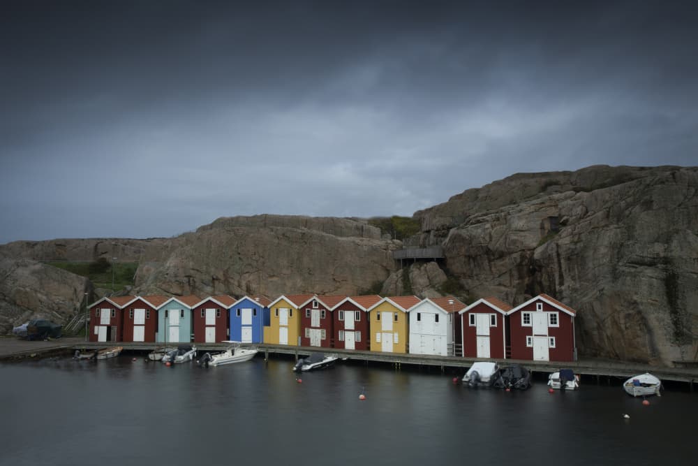 Colorful Coastal Huts by Clas Gustafson PRO — canvas wall art
