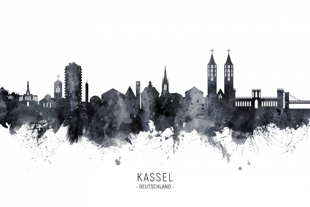 Kassel Skyline Watercolor by Michael Tompsett — canvas wall art