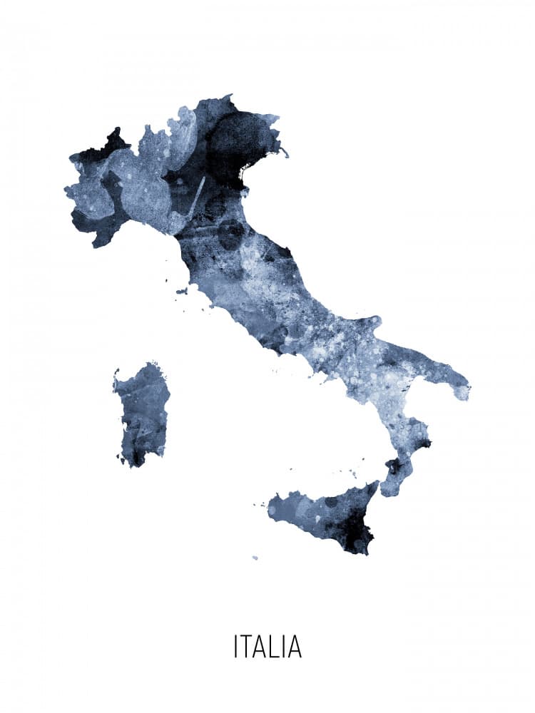 Watercolor Italia Map by Michael Tompsett — canvas wall art