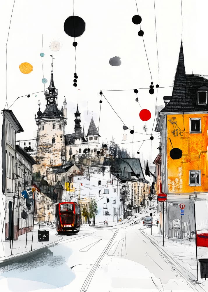 Vibrant European City Street by Justyna Jaszke — canvas wall art