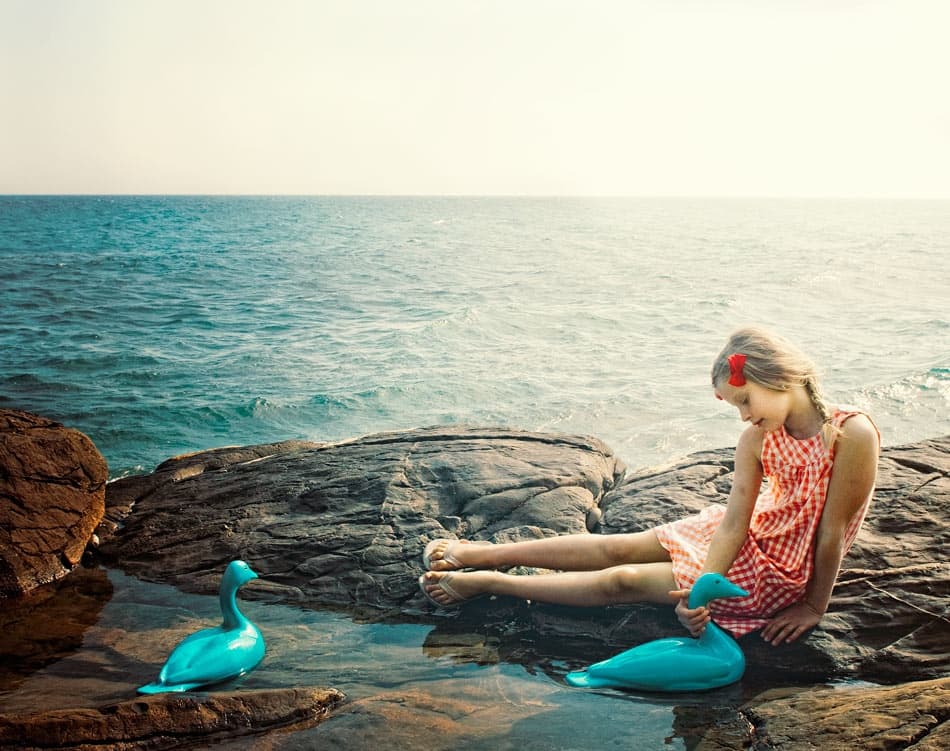 Girl With Blue Ducks by ambra — canvas wall art