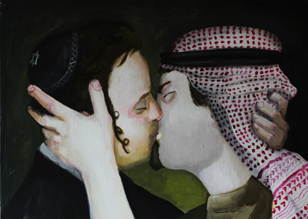 Jewish Arab Kiss by Gabriel Grecco — canvas wall art