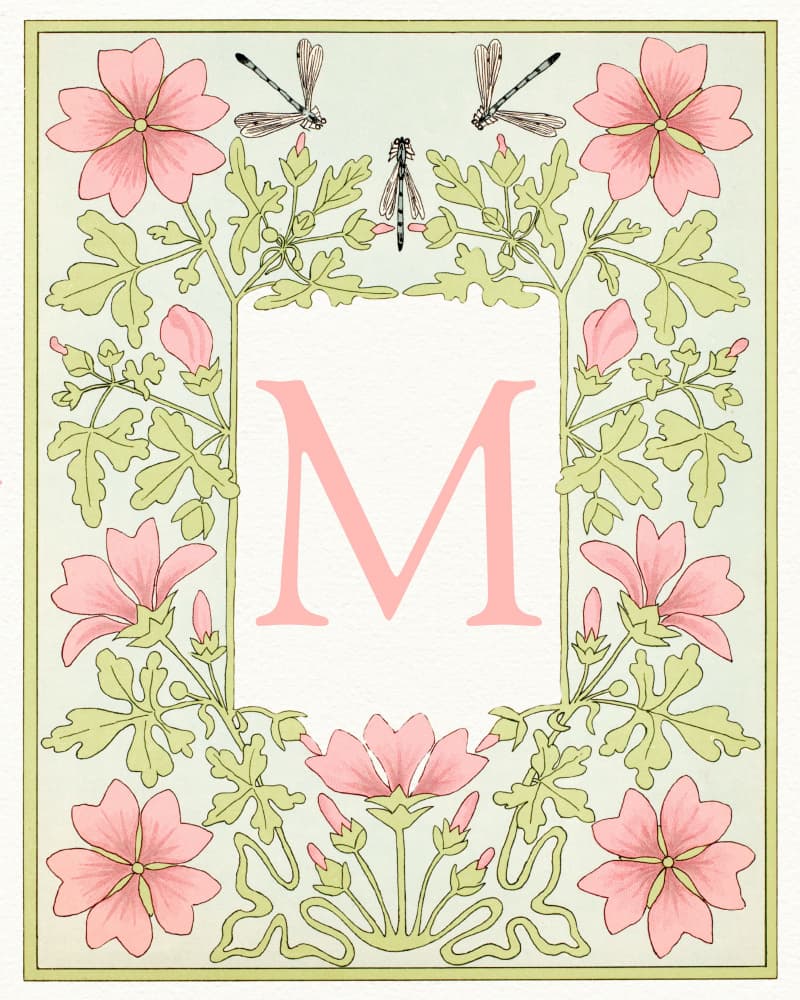 M Floral Monogram by Wild Violets — canvas wall art
