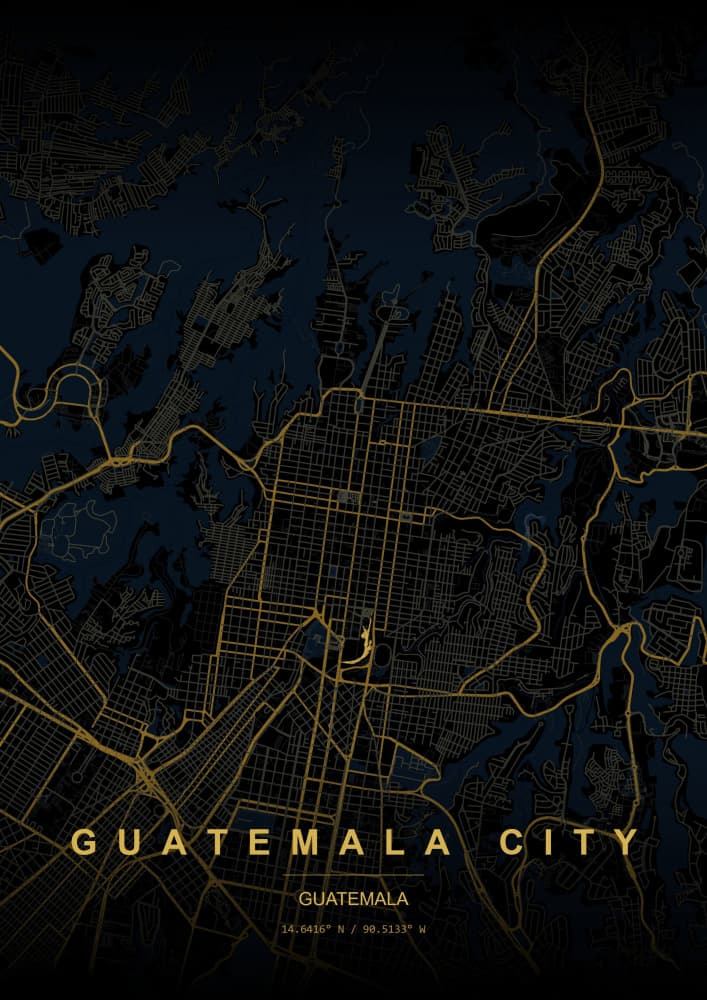 Golden Guatemala City Map by HUGO — canvas wall art