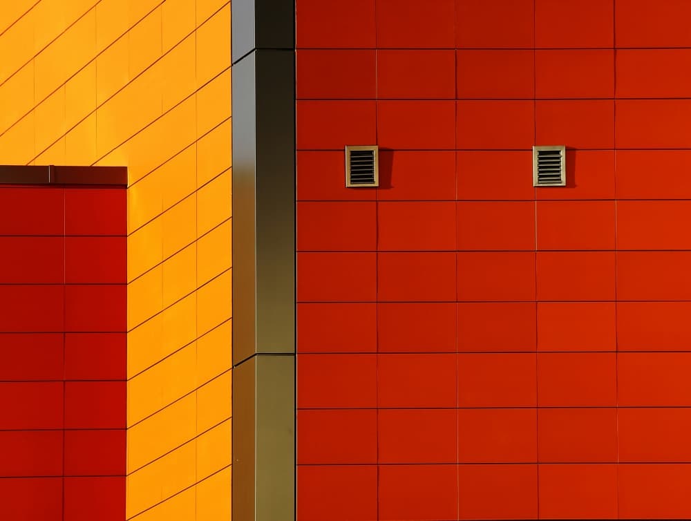 Red Orange Modern Facade by Anna Niemiec — canvas wall art