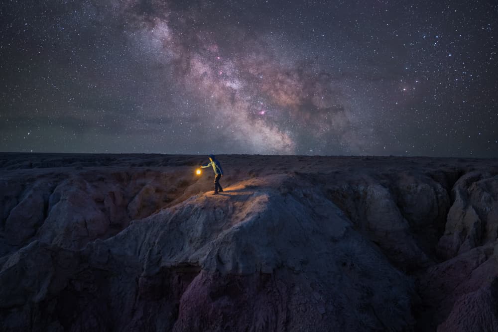 Lone Lantern Under Milky Way by Simoon — canvas wall art
