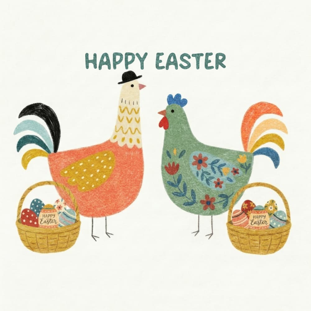 Happy Easter Chickens by Emel Tunaboylu — canvas wall art