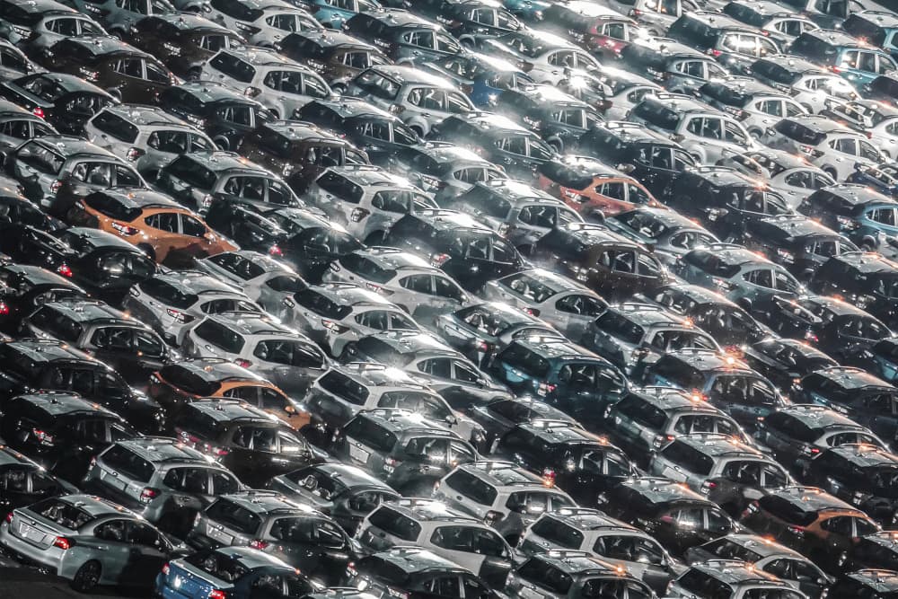Rows Of Parked Cars by Tomoshi Hara — canvas wall art