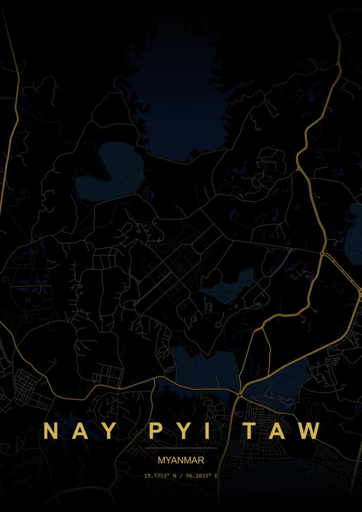 Dark Nay Pyi Taw Map by HUGO — canvas wall art