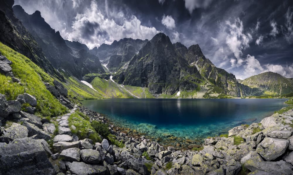 Moody Mountain Lake by Karol Nienartowicz — canvas wall art