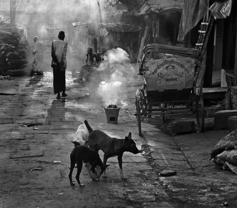 Smoky India Street Scene by Lou Urlings — canvas wall art