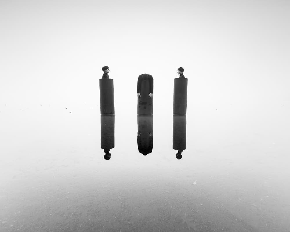 Monochrome Figures Reflection by Leszek Paradowski — canvas wall art