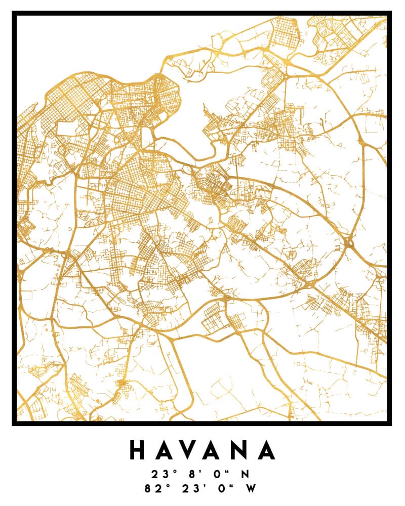 Havana Gold Map by Emiliano Deificus — canvas wall art